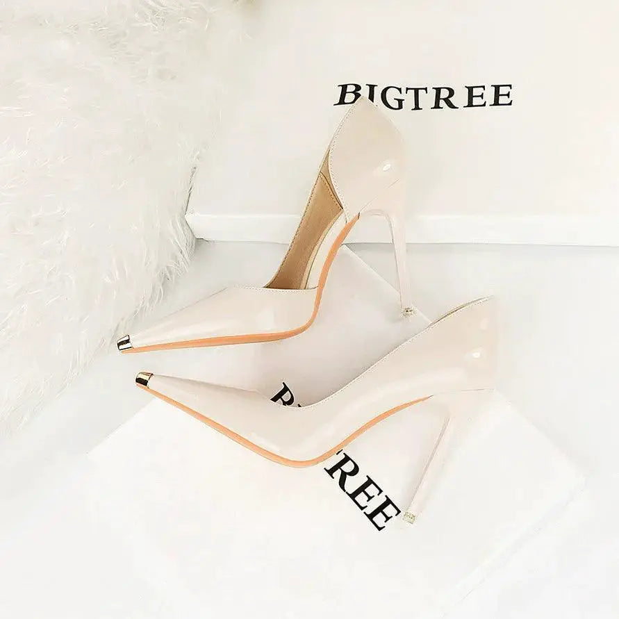 Cut Out High Heels Patent Leather Shoes for Women Chic Style