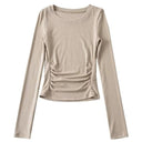 Ruched Long Sleeve Street-Style Tee Double-Sided Chic Top