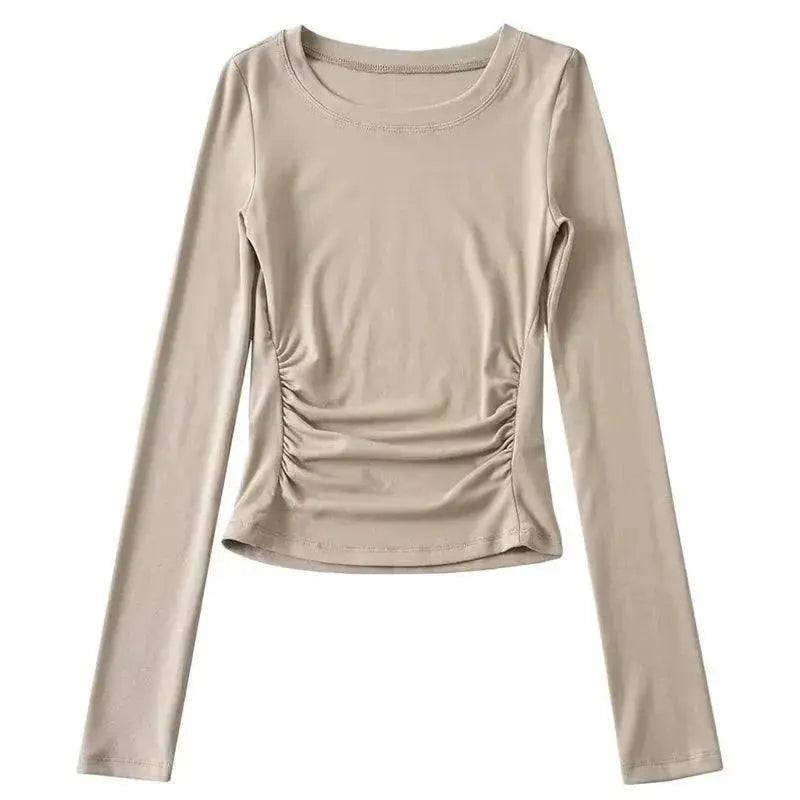 Ruched Long Sleeve Street Style Tee Double Sided Chic Top