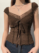 Retro Fishbone Style Short-Sleeve Tee for Summer Chic Looks