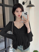 Korean V-Neck Slimming Shirt for Chic Autumn Style Now