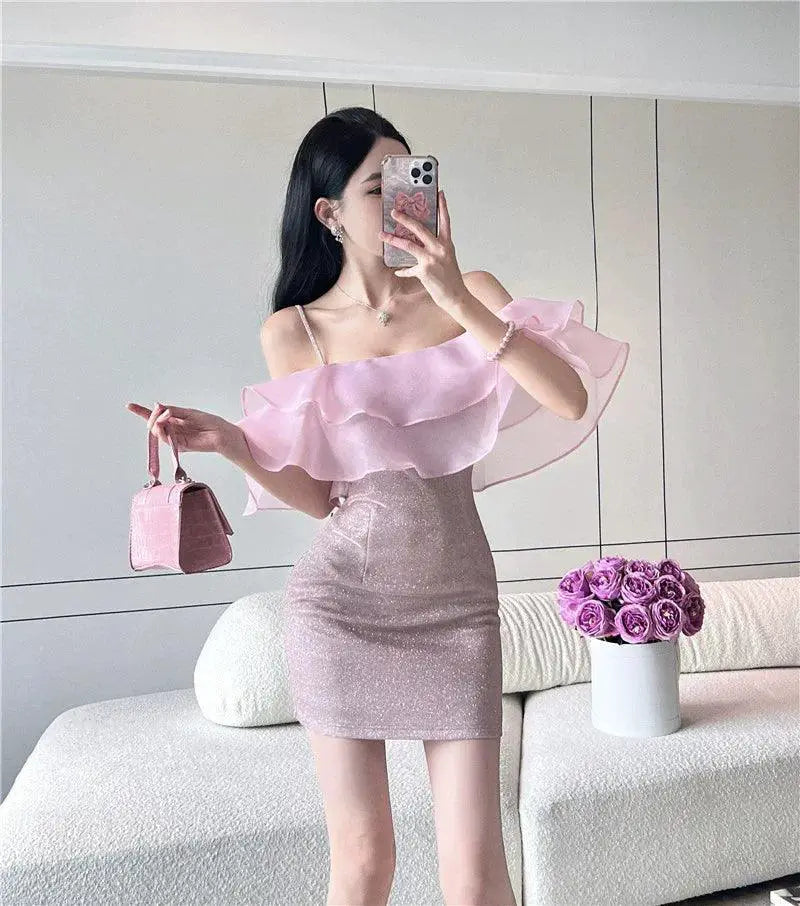 Elegant Shiny Tube Top Dress For Sophisticated Evening Wear