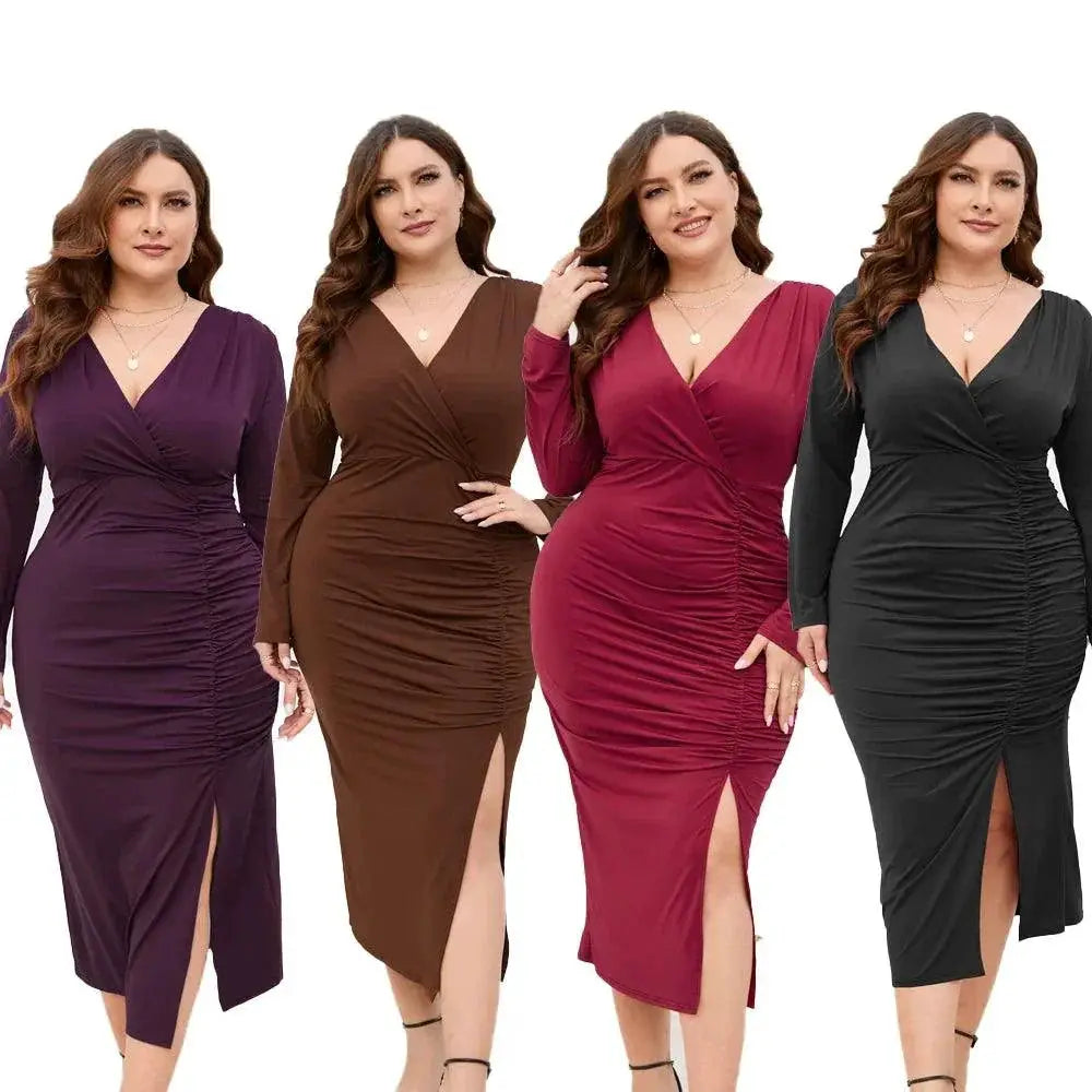 Slim Fit Sheath Slit Dress For Summer With V Collar