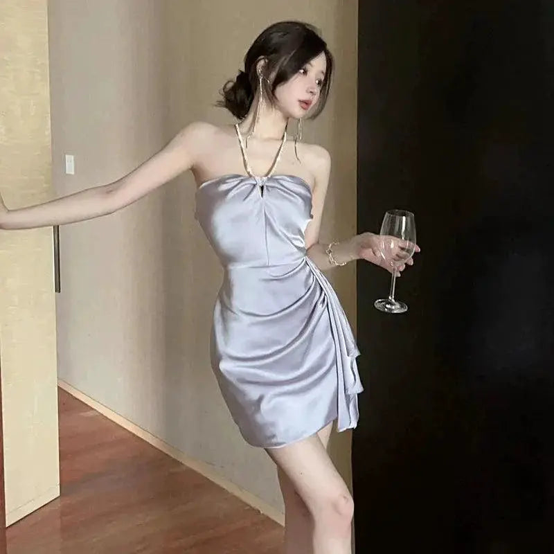 French Chic Satin Tuxedo Dress Elegant Evening Attire