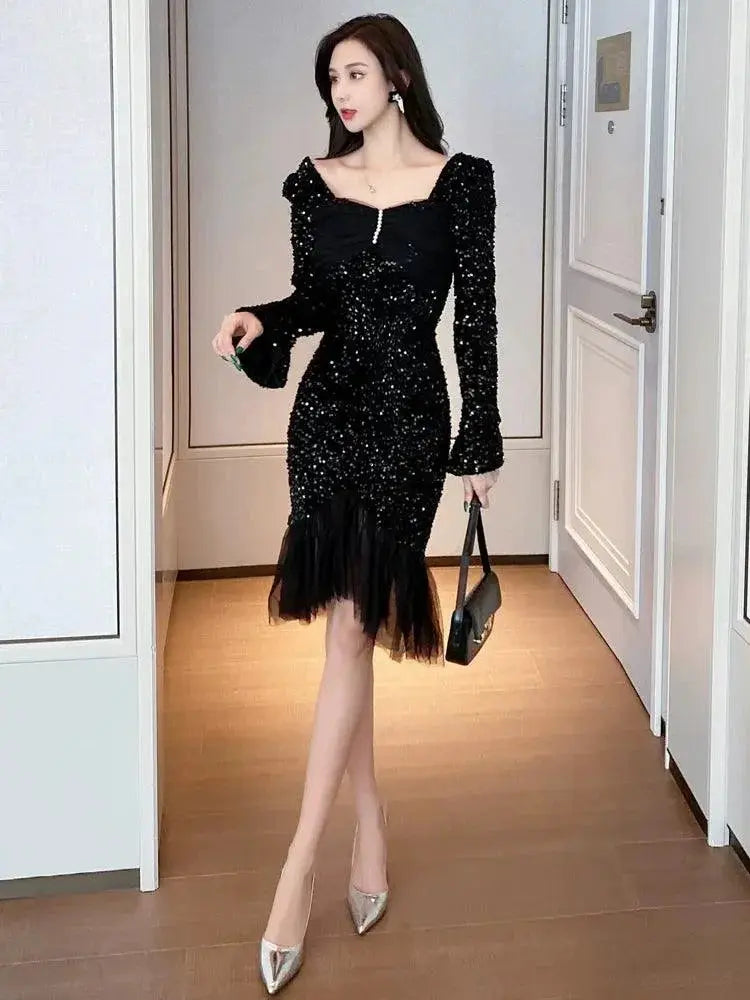Elegant Sequined Hip Skirt Winter Glamour And Style