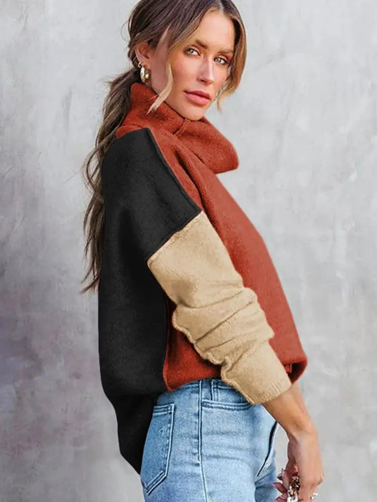 Fall Winter Arrival Color Matching Turtleneck Sweater Women