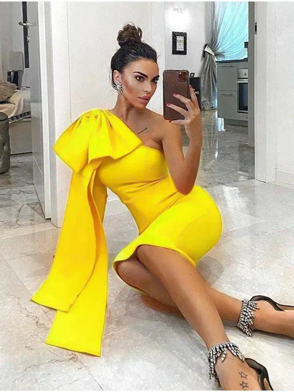 Orange One Shoulder Bandage Dress Winter Statement