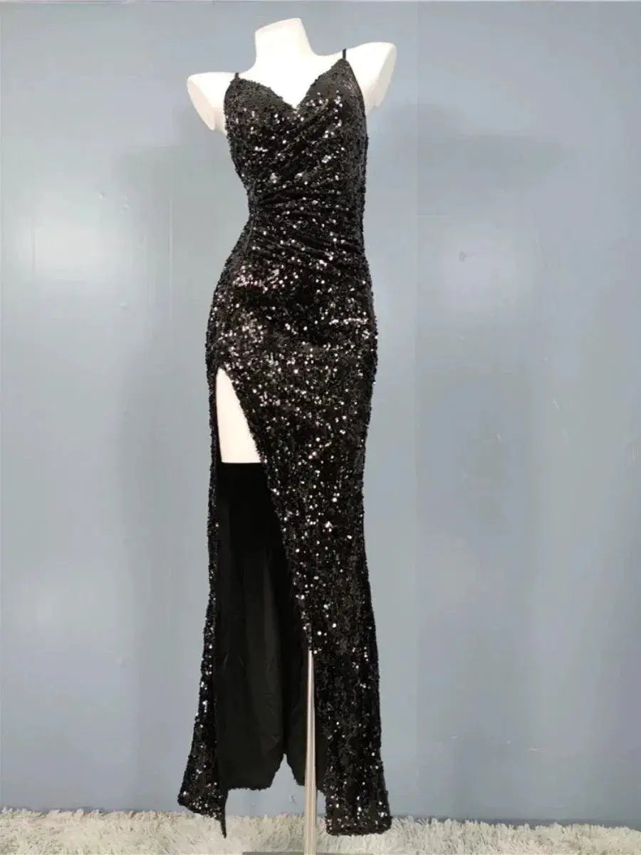 Glitter Sequin V Neck Party Dress for Nightclub Glamour