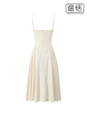 Ruched French Retro Square Collar Steel Ring Suspender Skirt