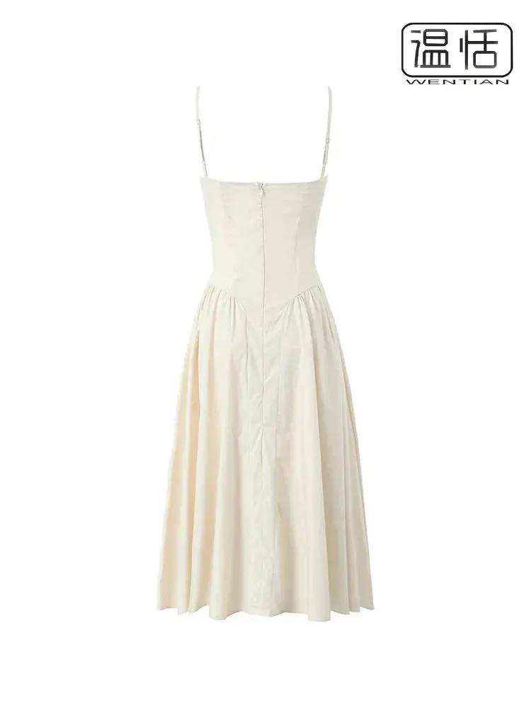 Ruched French Retro Square Collar Steel Ring Suspender Skirt - OurLum.com