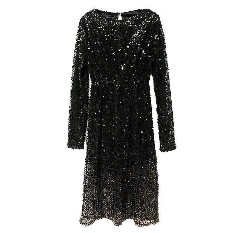 Bling Sequin Sparkle High Waist Gown Elegant Evening Dress