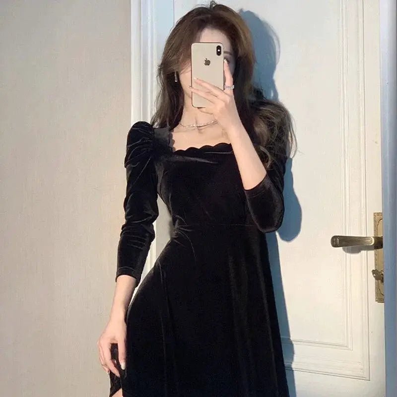 Gold Velvet Evening Dress Royal Princess Elegance Gown