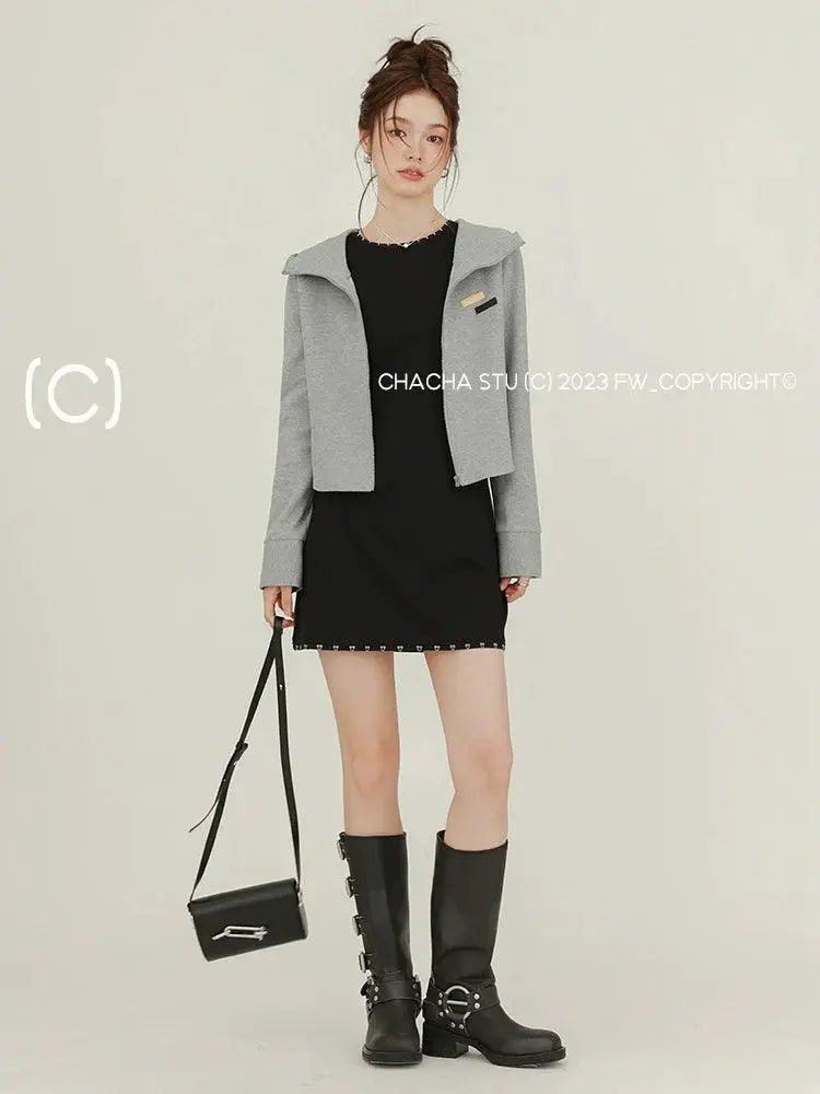 Fashionable Black Long Sleeve Versatile A Line Dress Autumn