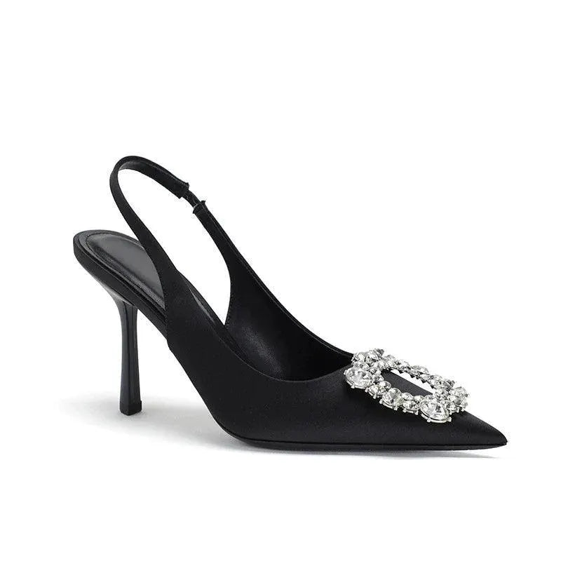 Rhinestone Square Buckle High Heels Elegant Women Footwear
