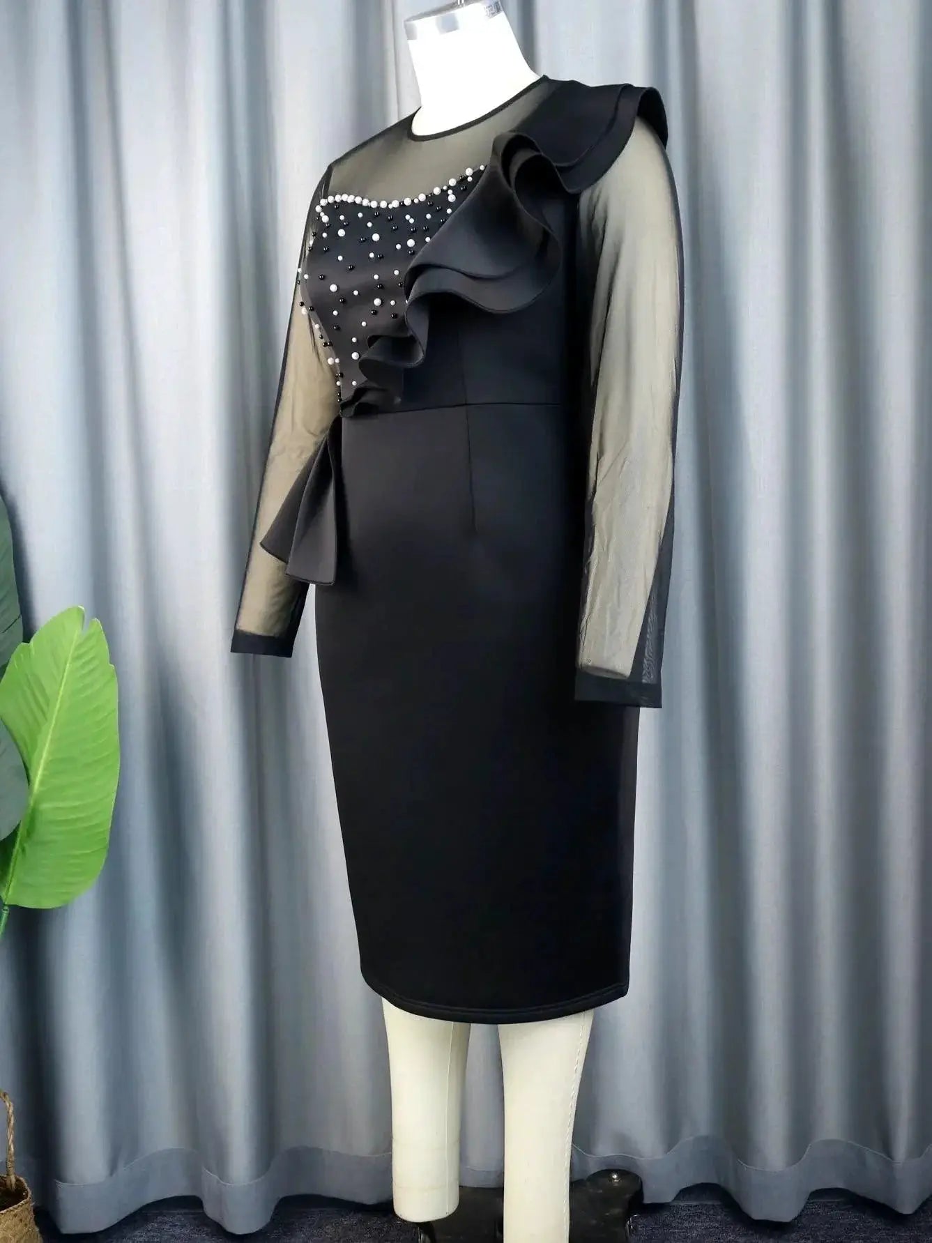 Elegant Mesh Beads Plus Size Party Dress Glamour Chic