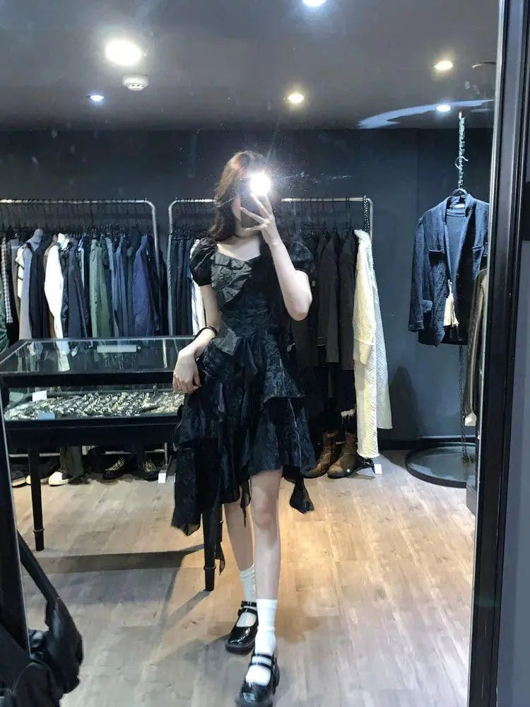 Tea Break Ruffle Dress Korean Chic Style Irregular Hem