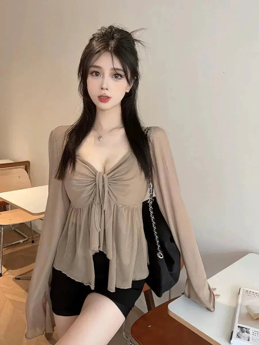 Korean V Neck Slimming Shirt For Chic Autumn Style Now