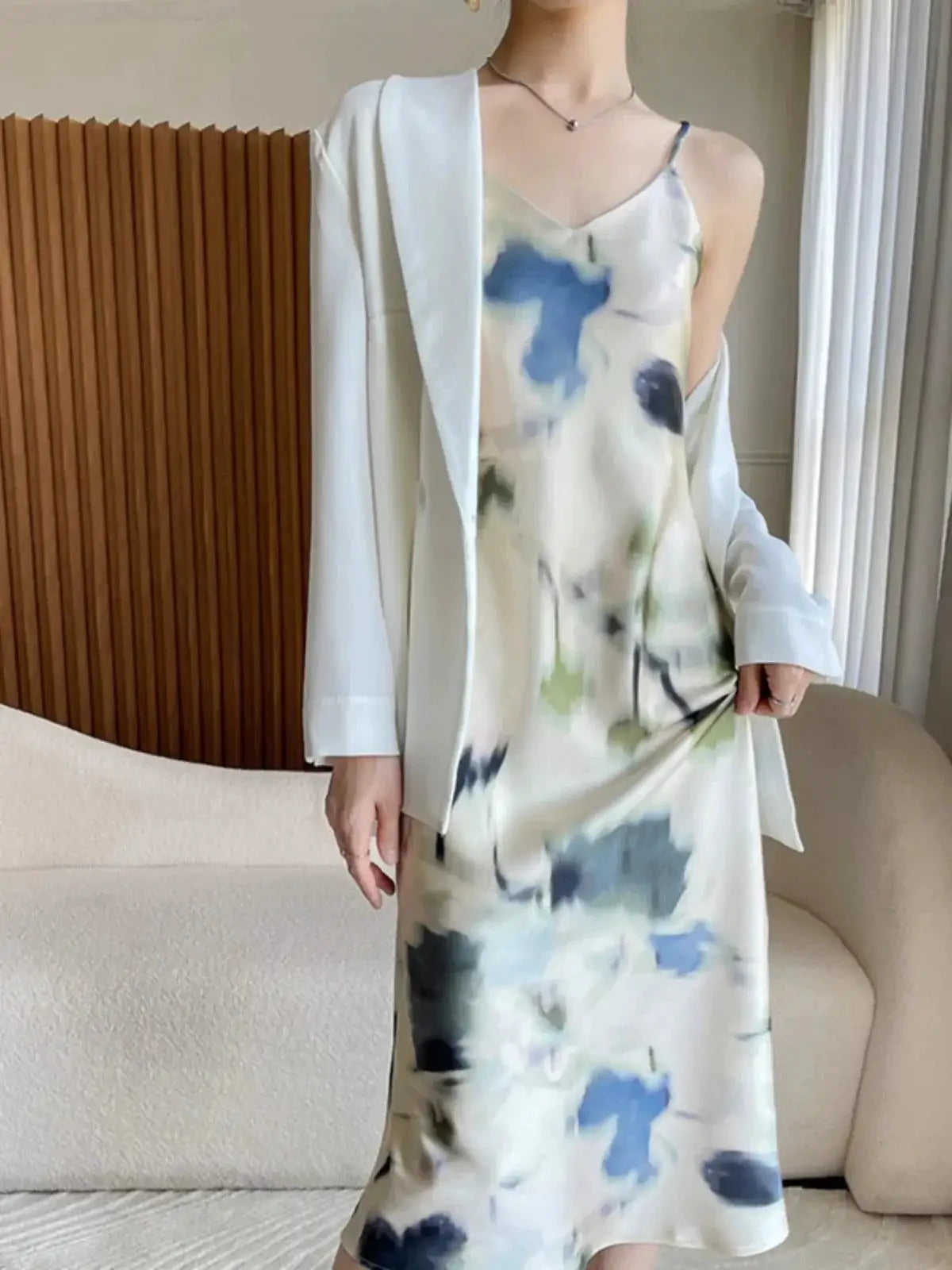 Silk Floral Sling Dress Elegant French Design for Women
