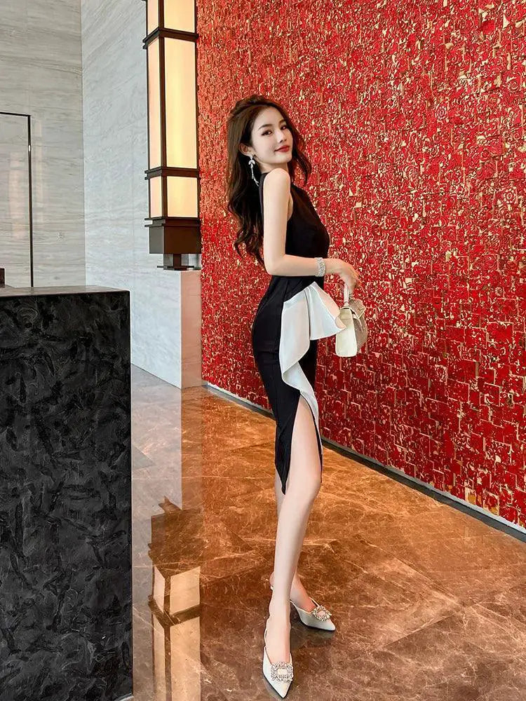 Luxury Black Sleeveless Vest Dress For Elegant Summer Style