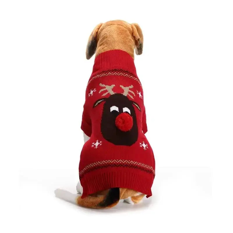Christmas Dog Sweater Red Nose Deer Pet Clothes For Dogs