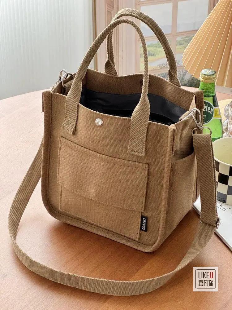 Canvas Tote Bag Chic Multi Pocket Carryall With Strap