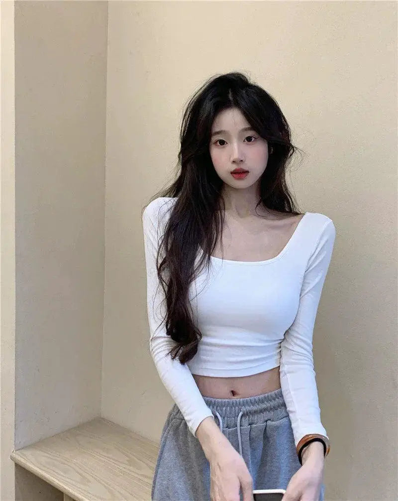 Chic Backless Crop Top With Square Collar Shirt For Women