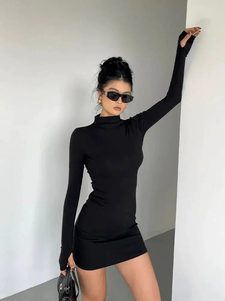 Half Turtleneck Dress Chic Autumn Fashion Statement Style