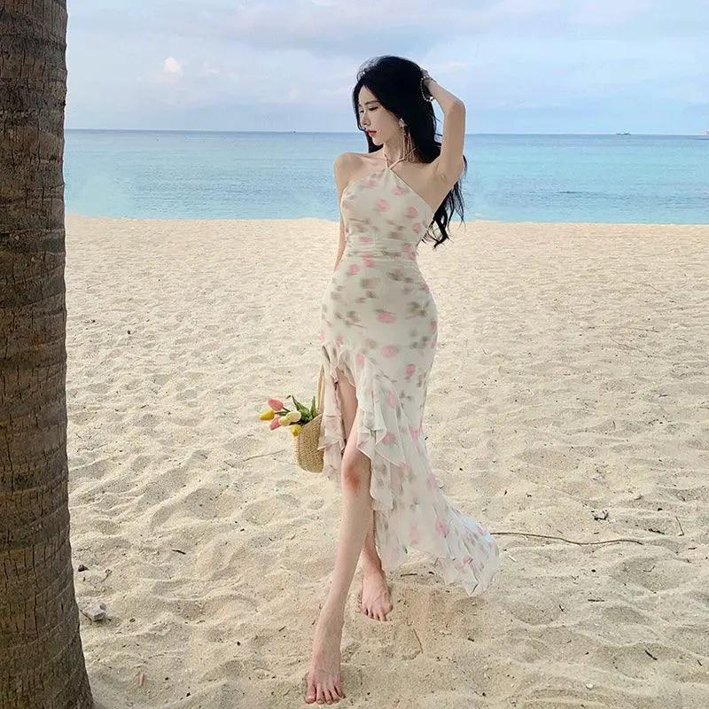 Desire Chiffon Halter Dress Resort Beachwear Chic Elegant