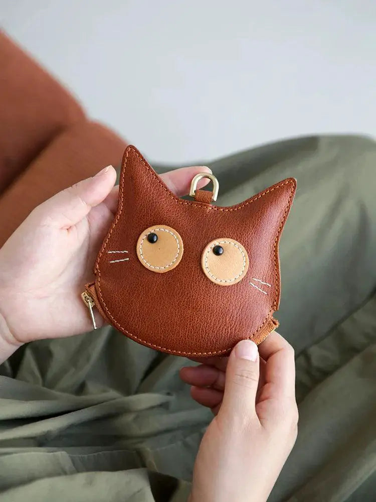Retro Cat Coin Purse Genuine Leather Bag For Women