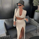 Effortless Slit Skirt Suit for Office