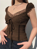 Retro Fishbone Style Short-Sleeve Tee for Summer Chic Looks