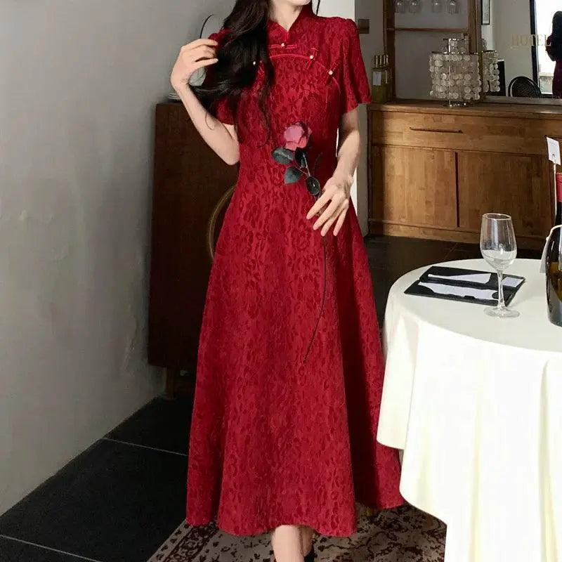 Elegant Chinese Cheongsam Gown Retro Chic Evening Dress
