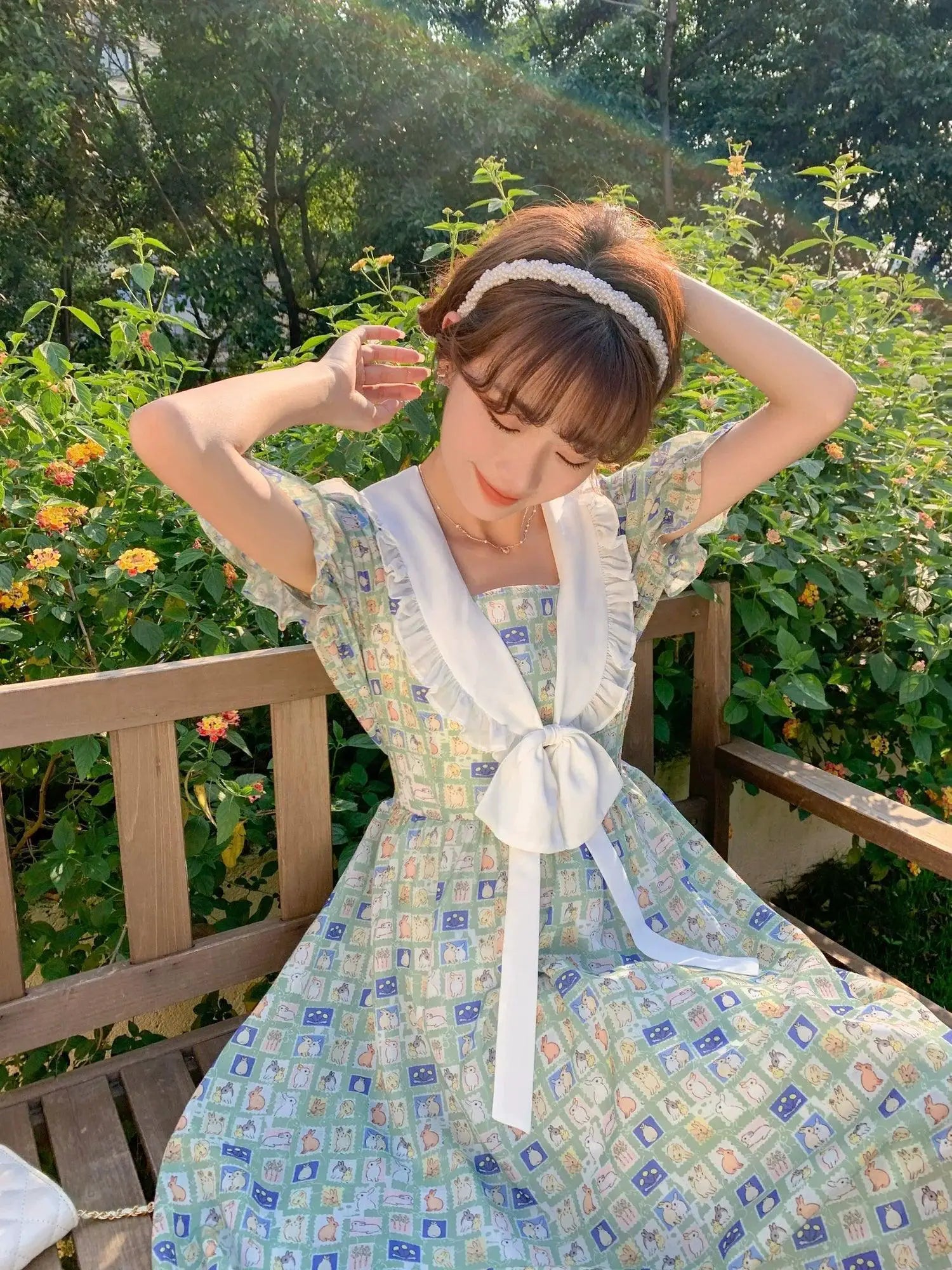 Lu Xiaonai Rabbit Print Summer Dress Princess Charm Style