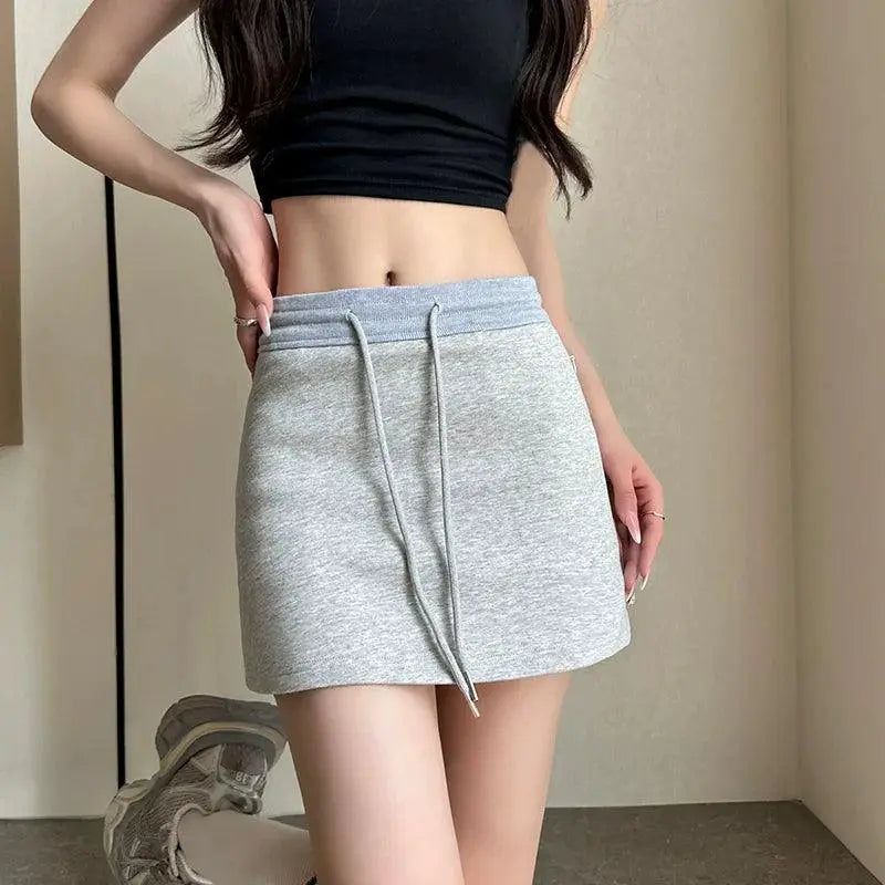Summer Drawstring Sports Skirt Cotton Blend Mini Fashion