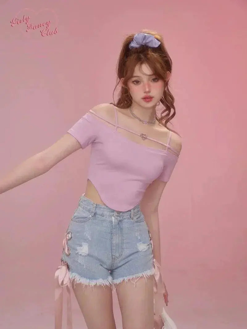 Girlyfancyclub Off Shoulder Tee Youthful Style Elegance