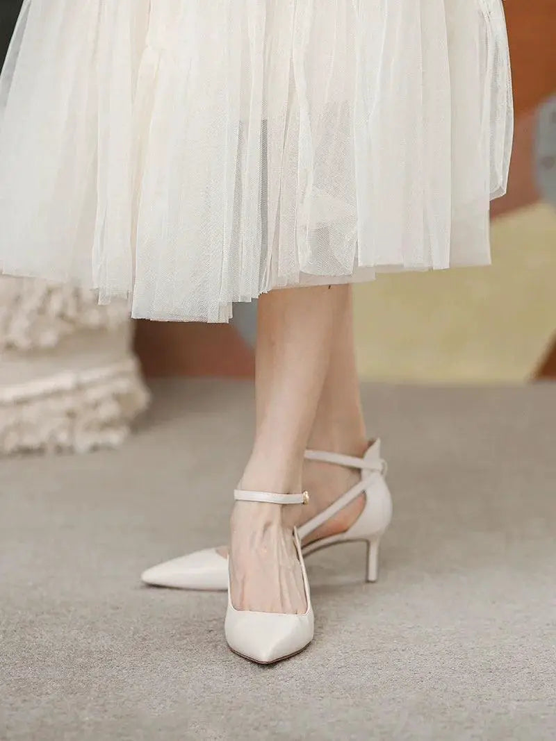 Feiyan Leather Mid Heel Shoes Elegant Versatile Footwear
