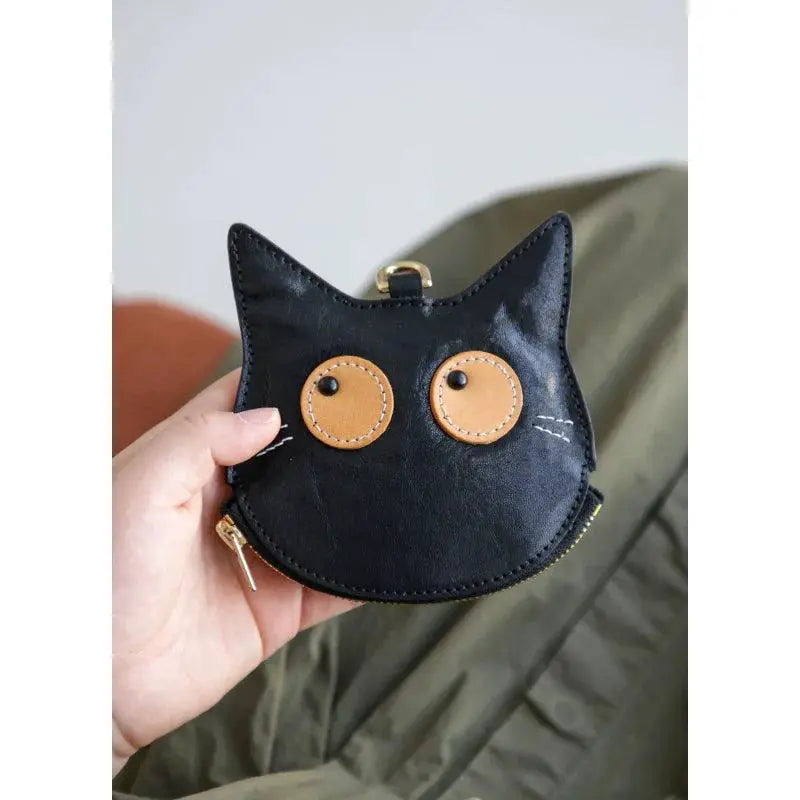 Retro Cat Coin Purse Genuine Leather Bag For Women