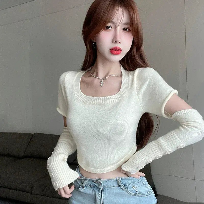 Convertible Sleeves Sweater Korean Chic Versatile Design