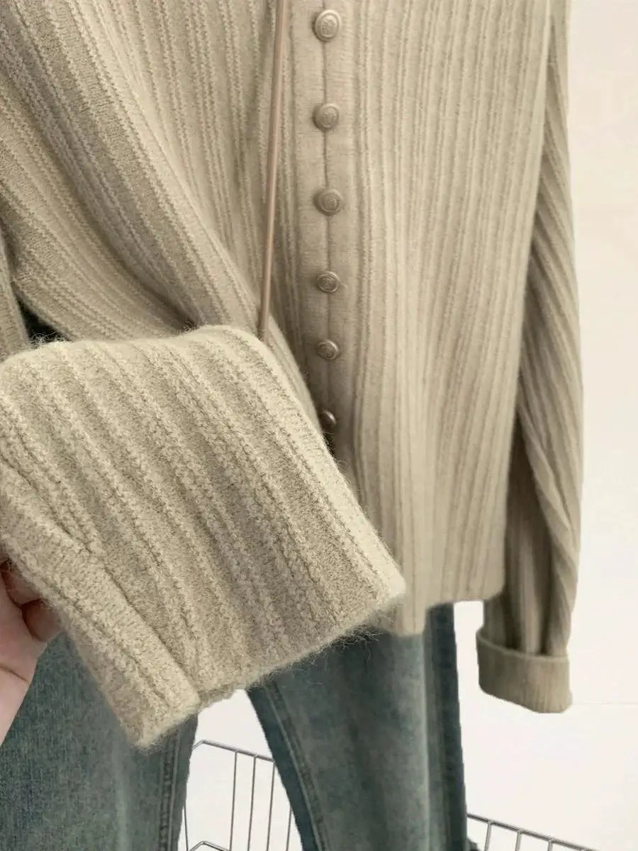 Cozy Oatmeal V Neck Split Sweater Winter Fashion Essential