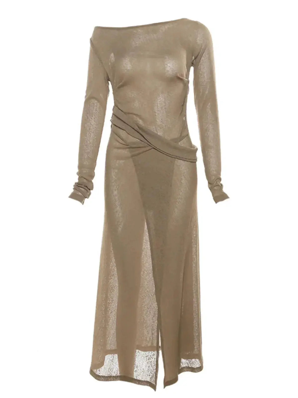 Winter Chic Slim Fit Diagonal Collar Long Dress Midi
