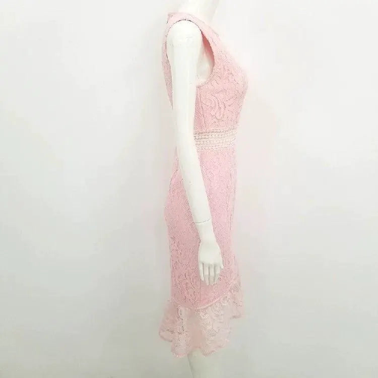 Elegant Lace Panel Bandage Dress With Hollow Out Detail