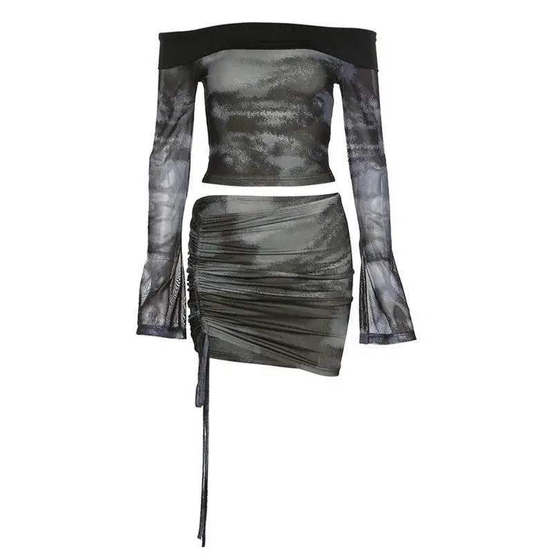Kliou Retro Tie Dye Gyaru Set For Stylish Winter Fashion