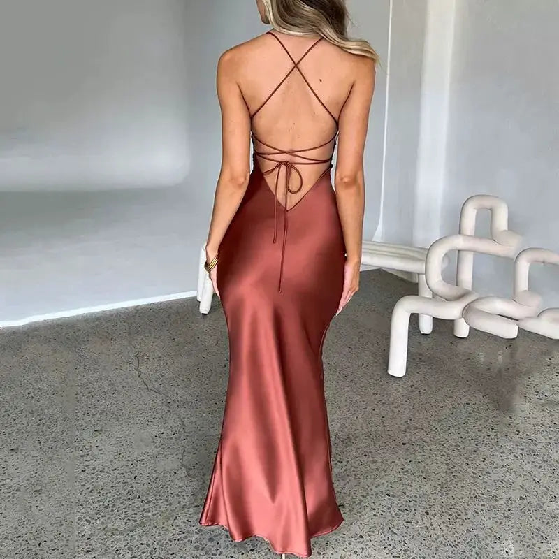 Transition Sexy Zone Satin Open Back Fishtail Dress