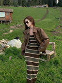 Retro Brown Distressed Leather Motorcycle Coat Street-Style Chic