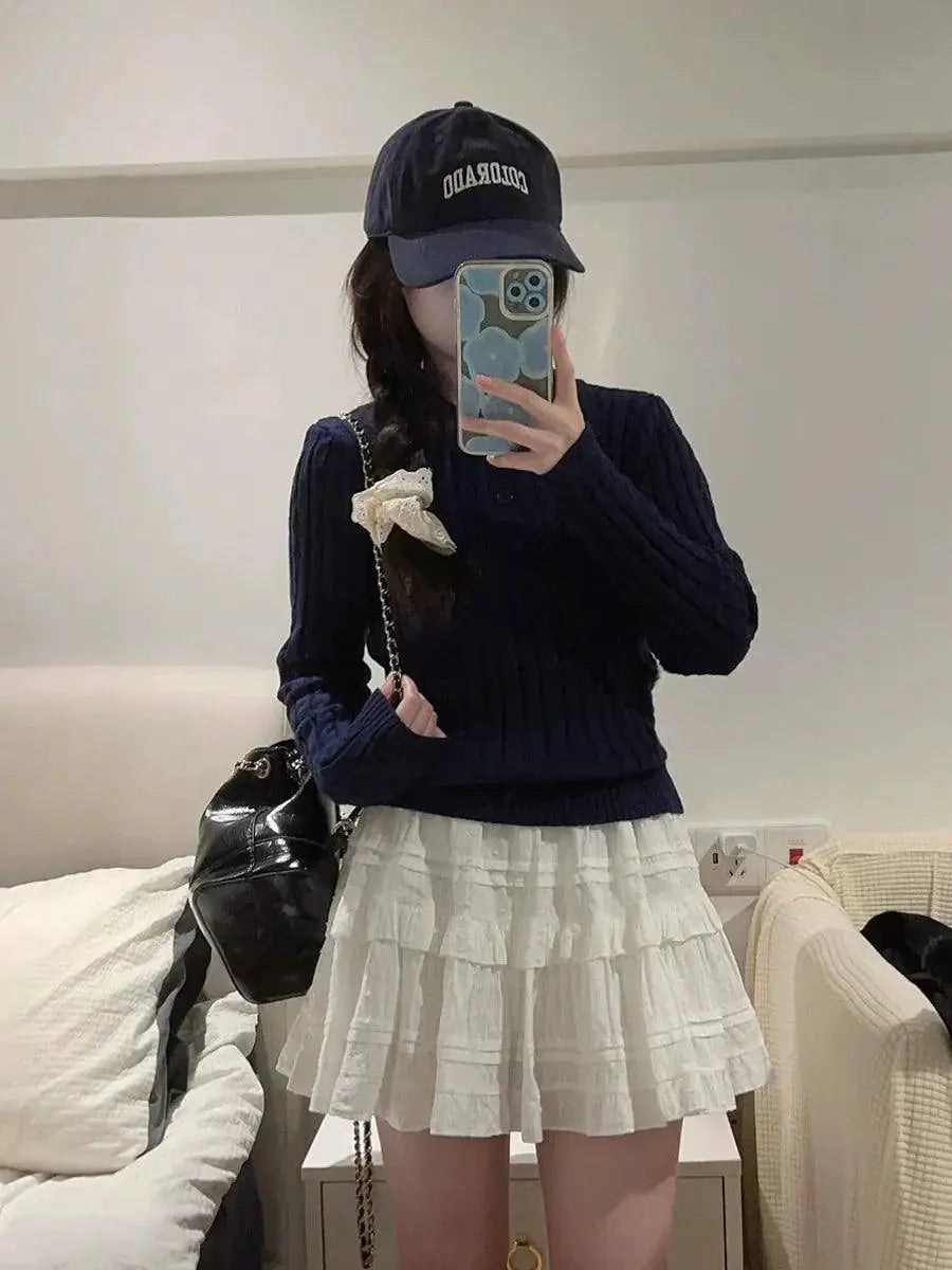 Spring White Ruffle Pettiskirt Korean Style Skirt For Women