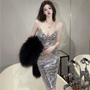 Shimmering Sequin V-neck Dress: Sparkle with Dazzling Style