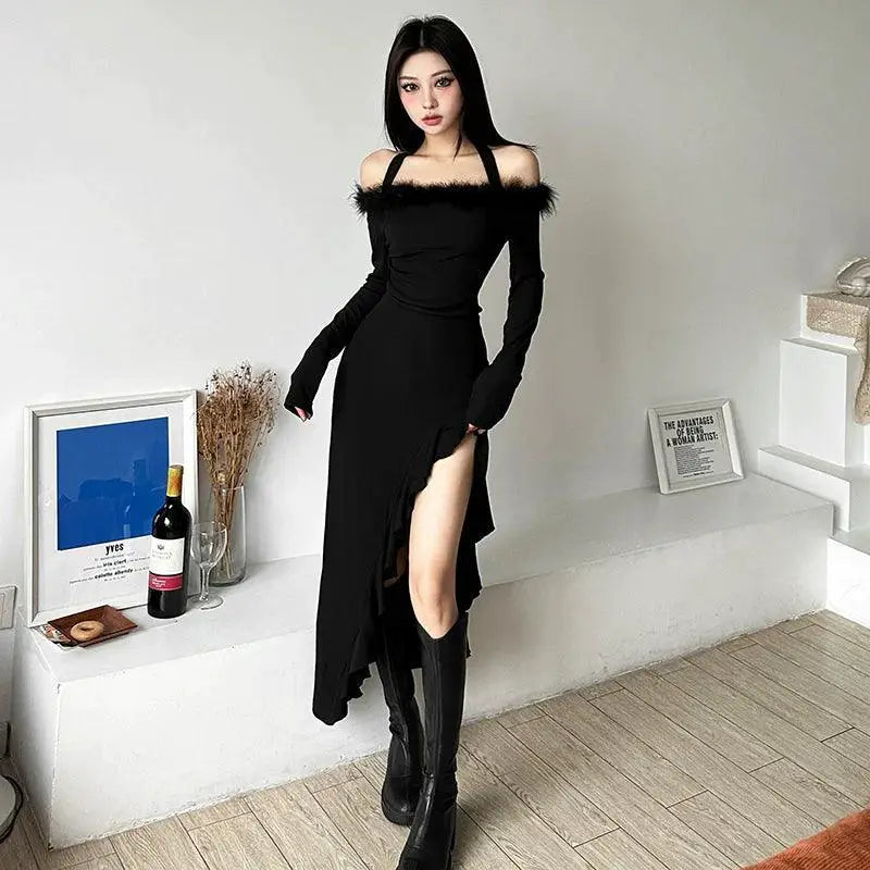 Stylish Stuffed Dress With Unique Collar Modern Elegance