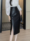 Slim Leather Skirt for Office Workwear