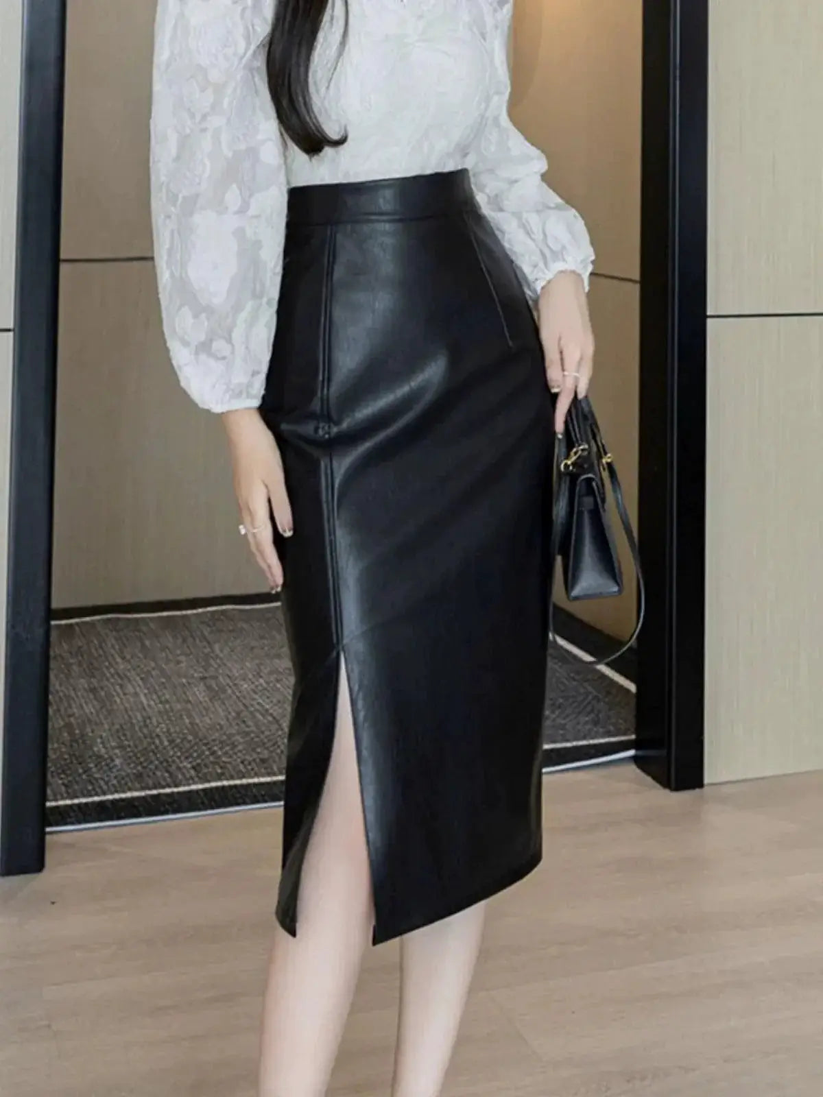 Autumn Leather Skirt Slim Fit High Waist Elegant Chic Style