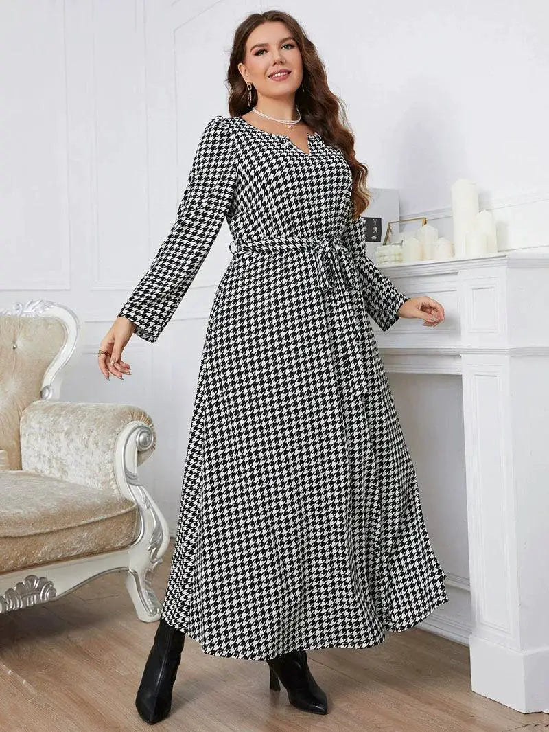 Plaid V Collar Dress Plus Size Autumn Fashion Collection